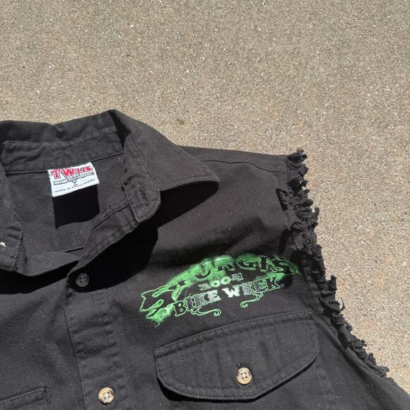 Men's Vintage 2004 Sturgis Bike Week Black Skeleton Flame Cut Off Vest Sz Medium - Picture 4 of 6